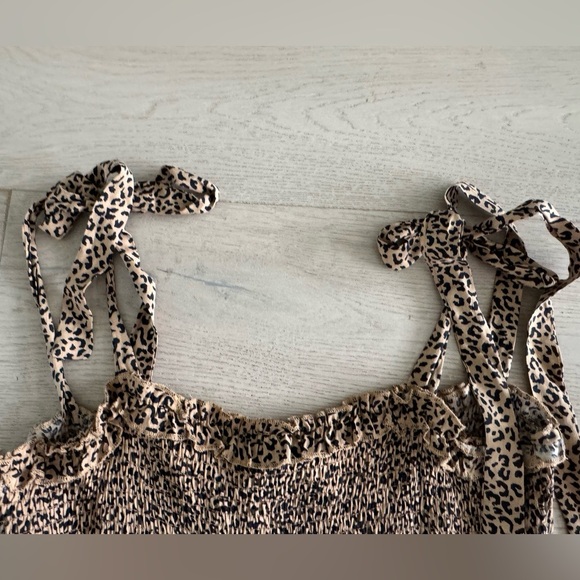 Leopard print smocked tie maxi dress size L color - Picture 4 of 6